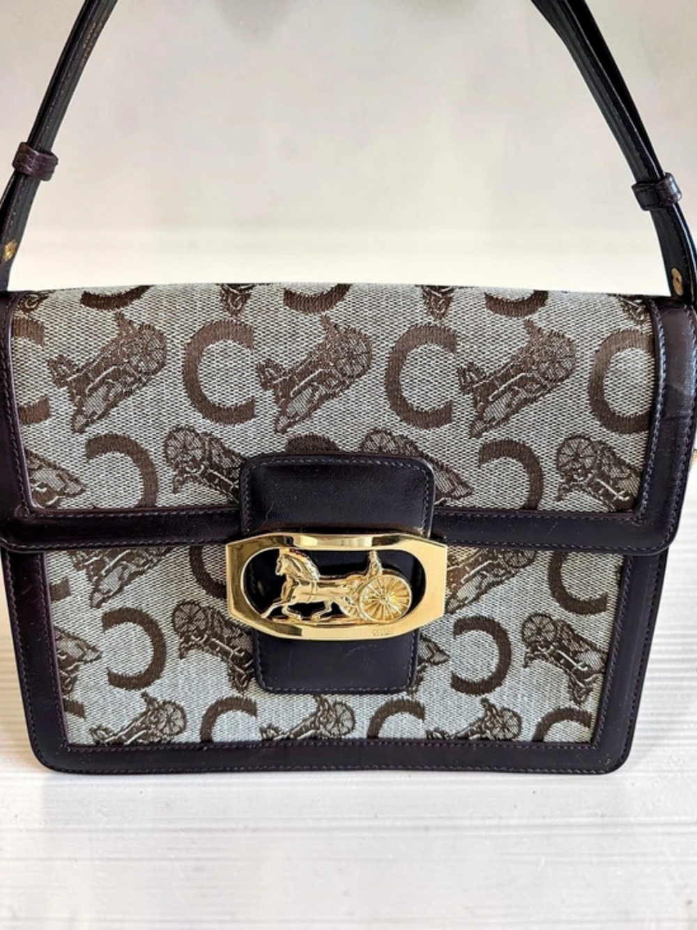 Vintage Celine C Sulky Horse Carriage Jacquard Bag & Wallet Set - Picture 4 of 12